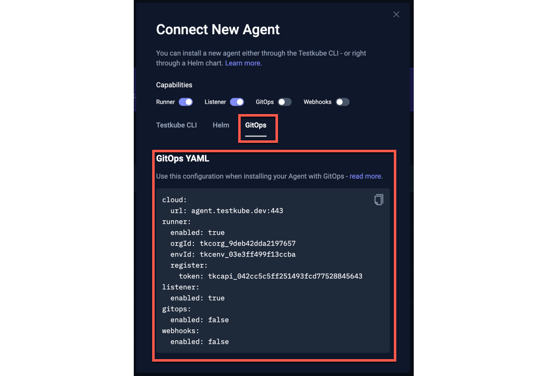 Connect New Agent with GitOps Dialog