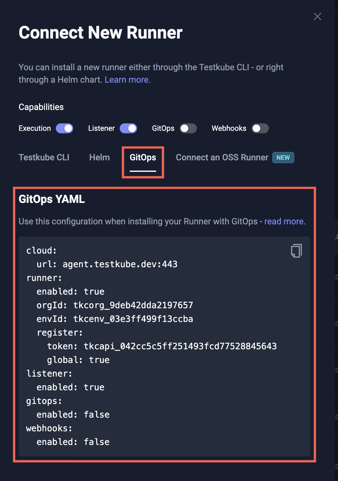Connect New Runner with GitOps Dialog