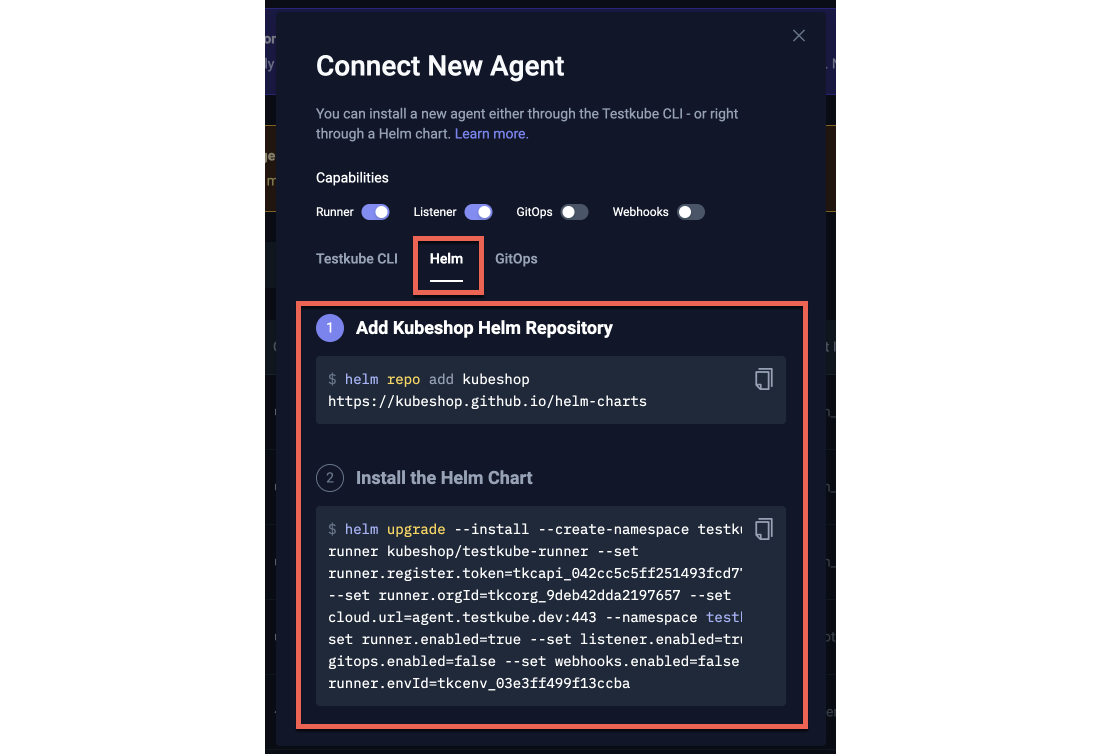 Connect New Agent with Helm Dialog