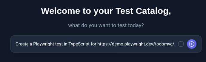 Test Catalog with a Playwright test request entered in the Describe your test field