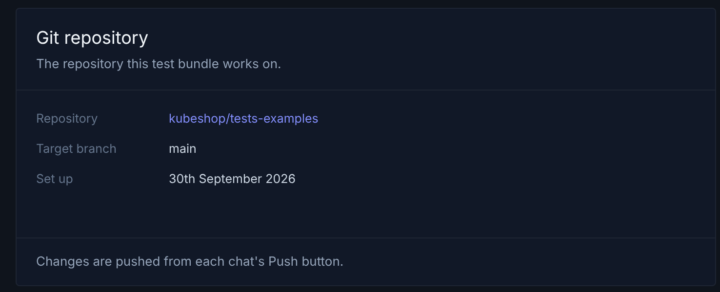 Bundle settings showing the configured GitHub repository and target branch